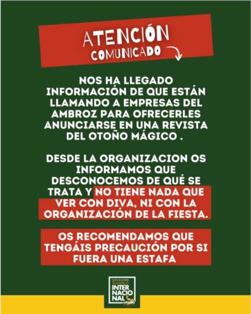 El Valle del Ambroz alerta de posibles llamadas fraudulentas vinculadas al Otoño Mágico