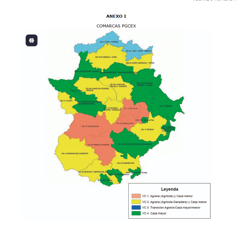 Comarcas cinegéticas en Extremadura